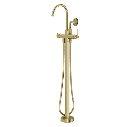 Phoenix Cromford Floor Mounted Bath Mixer with Hand Shower, Brushed Gold