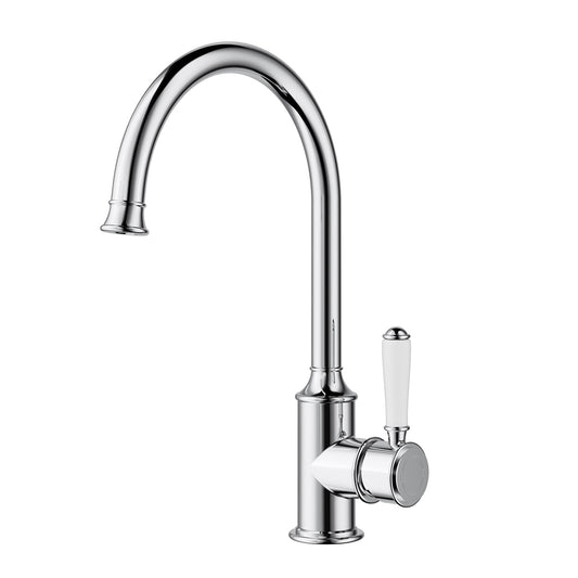 Ikon Clasico Gooseneck Sink Mixer Chrome - Ceramic Handle