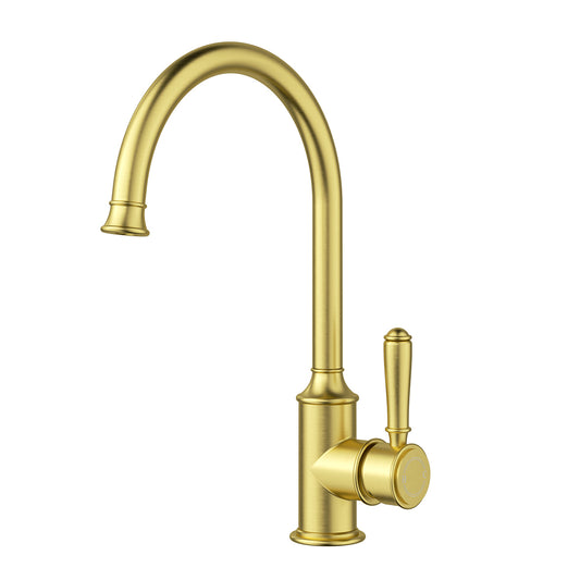 Ikon Clasico Gooseneck Sink Mixer Brushed Gold