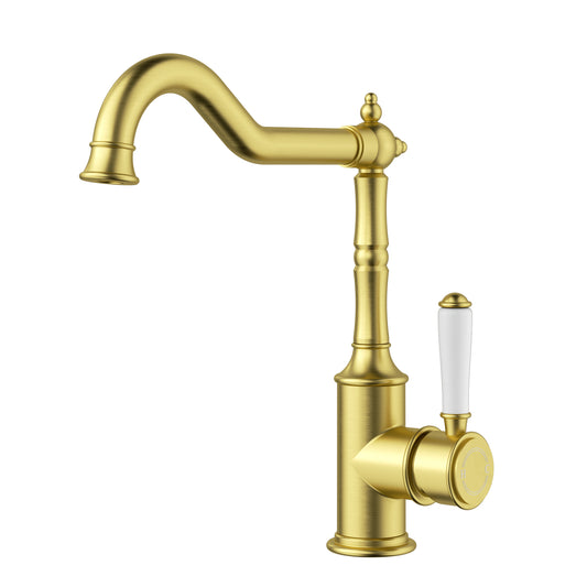 Ikon Clasico Sink Mixer Brushed Gold - Ceramic Handle