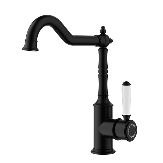 Ikon Clasico Sink Mixer Matte Black - Ceramic Handle