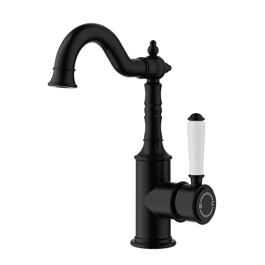 Ikon Clasico Basin Mixer Ceramic Handle Matte Black