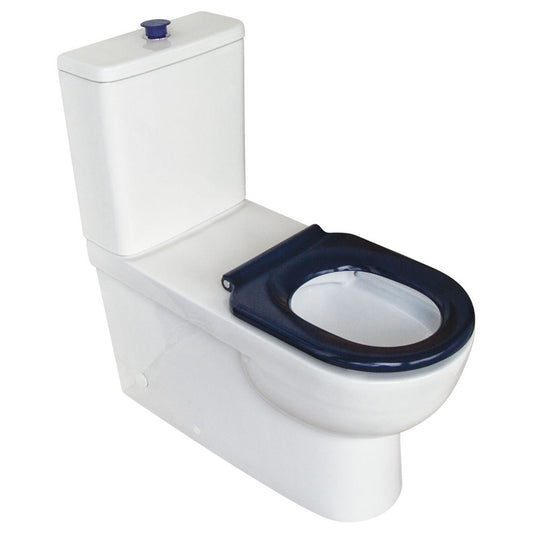 Fienza Stella Care Back-to-Wall Toilet Suite, Blue Seat, S-Trap, Top Inlet