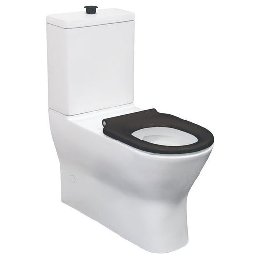 Fienza Delta Care Back-to-Wall Toilet Suite, Black Seat, S-Trap 90-280