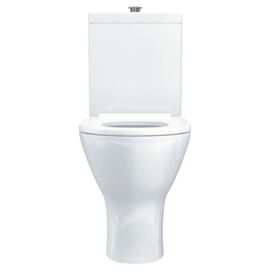 Fienza Delta Care Back-to-Wall Toilet Suite, White Seat, Raised Buttons, S-Trap 90-280