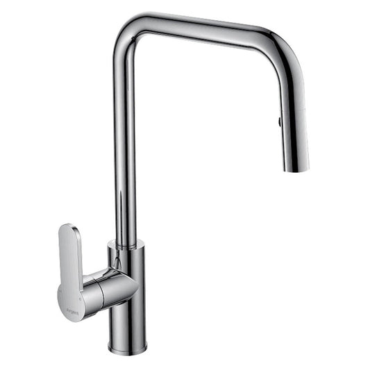 Argent Mirra Square Gooseneck Kitchen Mixer Pull Out Aerator Chrome