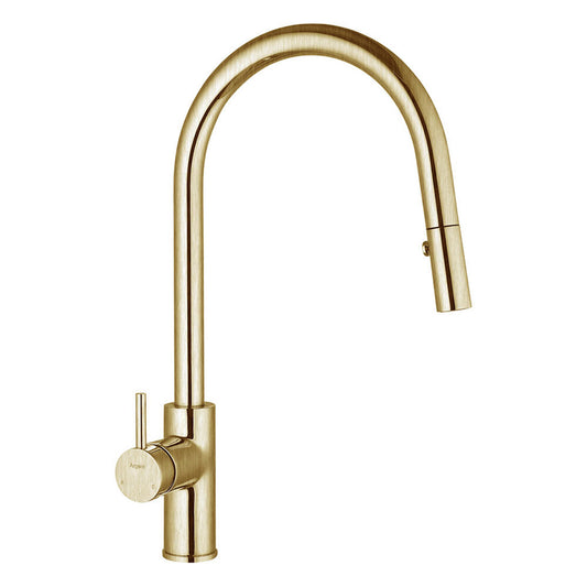 Argent Grace Gooseneck Kitchen Mixer Pull Out Aerator Brushed Gold