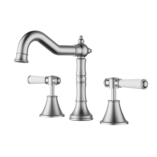 Ikon Clasico Basin Set Brushed Nickel - Ceramic Handle