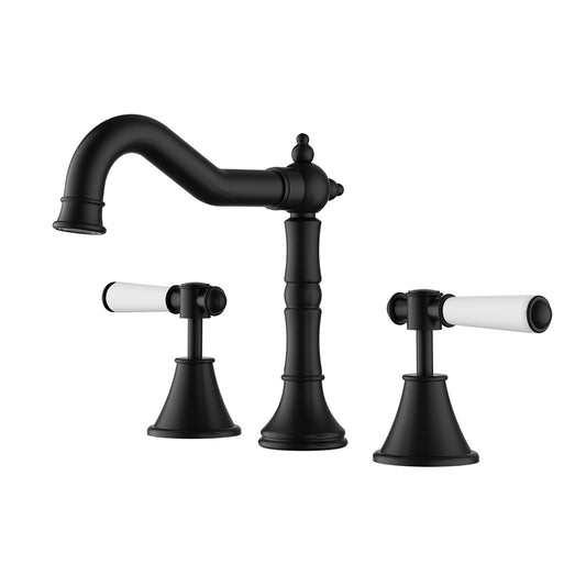 Ikon Clasico Basin Set Matte Black - Ceramic Handle